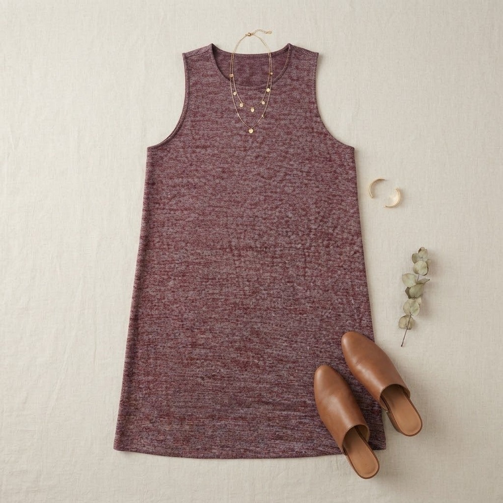 J. Jill Wearever Dress Womens XLP Red Cranberry Marl Knit Sleeveless Casual Work